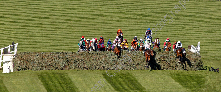 Livelovelaugh-0002 
 LIVELOUVELAUGH (centre, Patrick Mullins) leads over The Chair in The Randox Topham Handicap Chase
Aintree 9 Apr 2021 - Pic Steven Cargill / Racingfotos.com