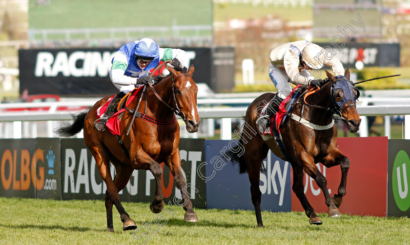 Coo-Star-Sivola-0001 
 COO STAR SIVOLA (left, Lizzie Kelly) beats SHANTOU FLYER (right) in The Ultima Handicap Chase Cheltenham 13 Mar 2018 - Pic Steven Cargill / Racingfotos.com