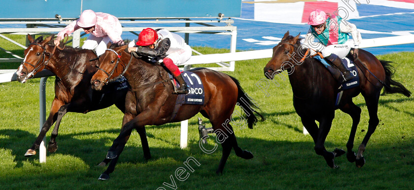 Star-Catcher-0003 
 STAR CATCHER (centre, Frankie Dettori) beats DELPHINIA (left) and SUN MAIDEN (right) in The Qipco British Champions Fillies & Mares Stakes
Ascot 19 Oct 2019 - Pic Steven Cargill / Racingfotos.com