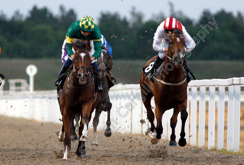 Quick-Breath-0002 
 QUICK BREATH (left, Rob Hornby) beats REAL ESTATE (right) in The Davies Insurance Services Handicap
Chelmsford 24 Jul 2018 - Pic Steven Cargill / Racingfotos.com