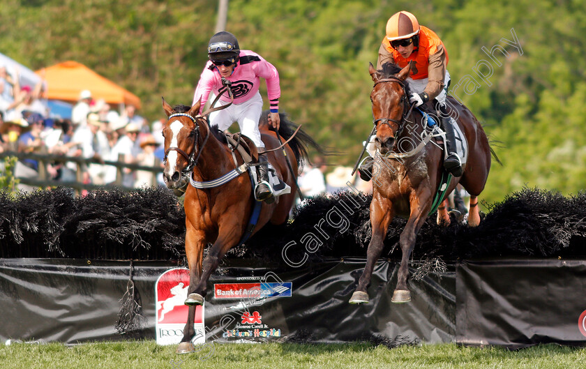 Cite-0002 
 CITE (right, Willie Mccarthy) beats BELISARIUS (left) in The George Sloan & John Sloan Sr Maiden Hurdle, Percy Warner Park, Nashville 12 May 2018 - Pic Steven Cargill / Racingfotos.com