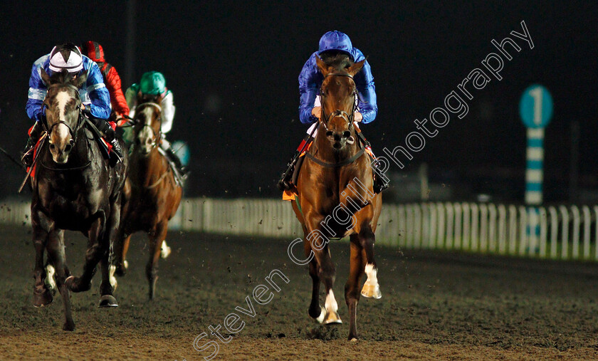 Native-Appeal-0003 
 NATIVE APPEAL (right, Adam Kirby) beats ALBISHR (left) in The 32Red On The App Store Novice Stakes Div2 Kempton 20 Dec 2017 - Pic Steven Cargill / Racingfotos.com