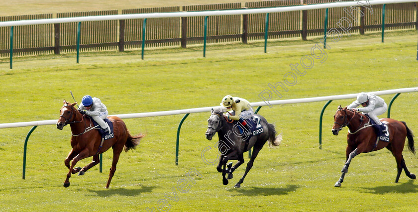 Communique-0001 
 COMMUNIQUE (left, Silvestre De Sousa) beats DEFOE (centre) in The Roaring Lion Jockey Club Stakes
Newmarket 4 May 2019 - Pic Steven Cargill / Racingfotos.com