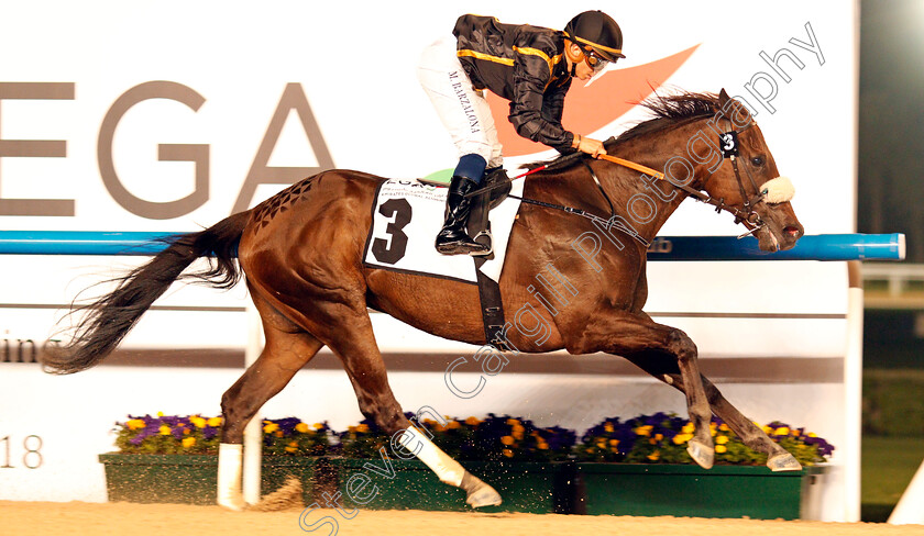 Claim-The-Roses-0006 
 CLAIM THE ROSES (Mickael Barzalona) wins The BGA Billets Trophy Handicap Meydan 25 Jan 2018 - Pic Steven Cargill / Racingfotos.com