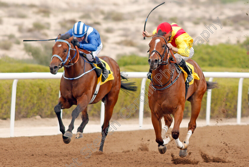 Leading-Spirit-0001 
 LEADING SPIRIT (right, Richard Mullen) beats ALKARAAMA (left) in The Shadwell Farm Handicap
Jebel Ali 24 Jan 2020 - Pic Steven Cargill / Racingfotos.com