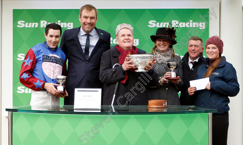 Paisley-Park-0016 
 Presentation to Andrew Gemmell, Emma Lavelle and Aidan Coleman for The Sun Racing Stayers Hurdle won by PAISLEY PARK
Cheltenham 14 Mar 2019 - Pic Steven Cargill / Racingfotos.com