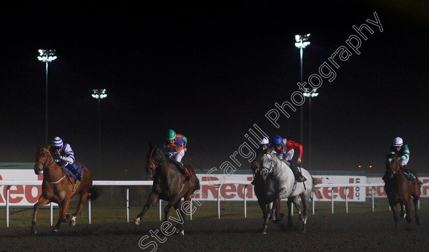 Mythmaker-0001 
 MYTHMAKER (left, Graham Lee) beats ROYAL BIRTH (2nd left) and DIAGNOSTIC (2nd right) in The 32Red Conditions Stakes Kempton 10 Jan 2018 - Pic Steven Cargill / Racingfotos.com