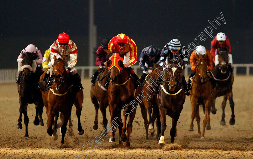 Showdance-Kid-0002 
 SHOWDANCE KID (right, Clifford Lee) beats HARRY BEAU (centre) and PRAZERES (left) in The totescoop6 Rollover This Saturday Handicap Chelmsford 6 Apr 2018 - Pic Steven Cargill / Racingfotos.com