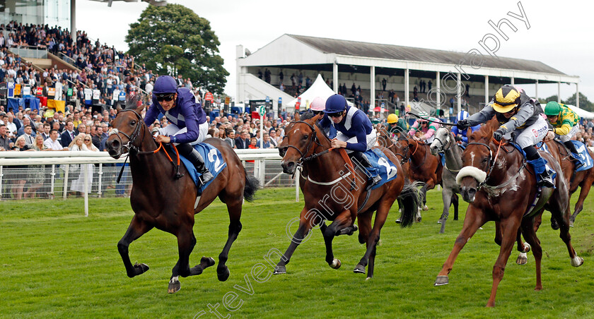 Flaming-Rib-0002 
 FLAMING RIB (Pierre-Louis Jamin) beats POCKETT ROCKETT (right) and INSTINCTIVE MOVE (centre) in The Sky Bet Nursery
York 18 Aug 2021 - Pic Steven Cargill / Racingfotos.com