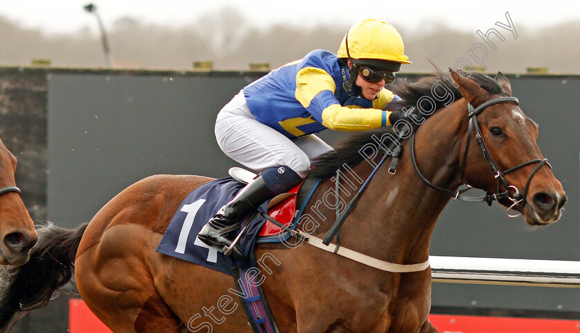 Shyron-0002 
 SHYRON (Jane Elliott) wins The Play Starburst Slot At sunbets.co.uk/vegas Handicap Lingfield 13 Dec 2017 - Pic Steven Cargill / Racingfotos.com