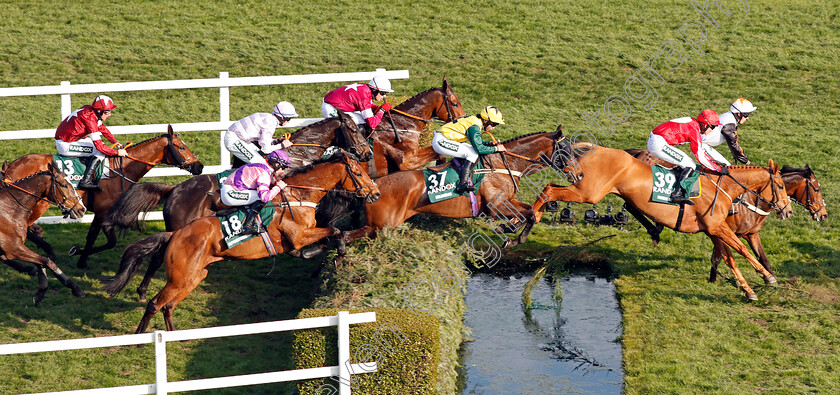 Tiger-Roll-0001 
 TIGER ROLL (13, Davy Russell) with the field over the water jump during The Randox Health Grand National, also pictured SEEYOUATMIDNIGHT (18) and MILANSBAR (37, Bryony Frost) Aintree 14 Apr 2018 - Pic Steven Cargill / Racingfotos.com