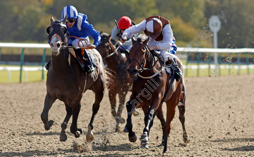 Motabassim-0007 
 MOTABASSIM (left, Jim Crowley) beats FLEETING FREEDOM (right) in The Racing Welfare Nursery Lingfield 5 Oct 2017 - Pic Steven Cargill / Racingfotos.com