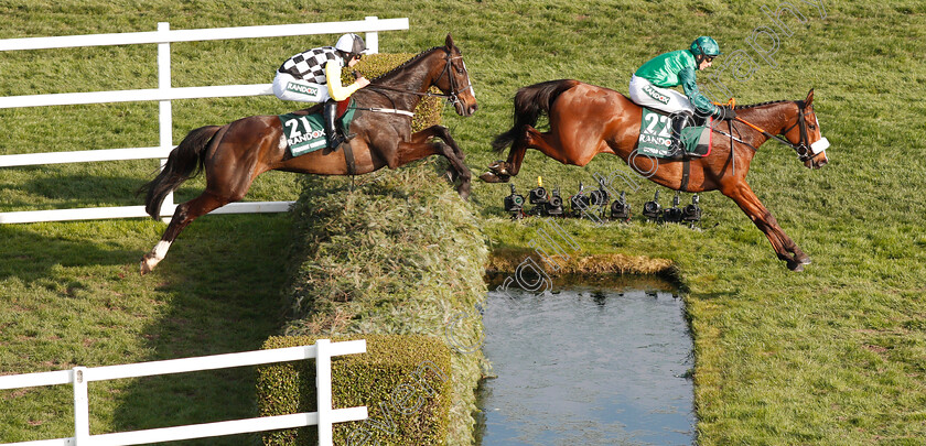 Ucello-Conti-and-Pleasant-Company-0001 
 UCELLO CONTI (Daryl Jacob) leads PLEASANT COMPANY over The Water in The Randox Health Grand National Aintree 14 Apr 2018 - Pic Steven Cargill / Racingfotos.com