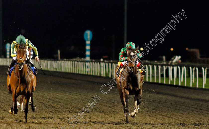 Smiling-Sunflower-0001 
 SMILING SUNFLOWER (right, Mia Nicholls) wins The Unibet Zero% Mission Fillies Handicap
Kempton 14 Feb 2024 - Pic Steven Cargill / Racingfotos.com