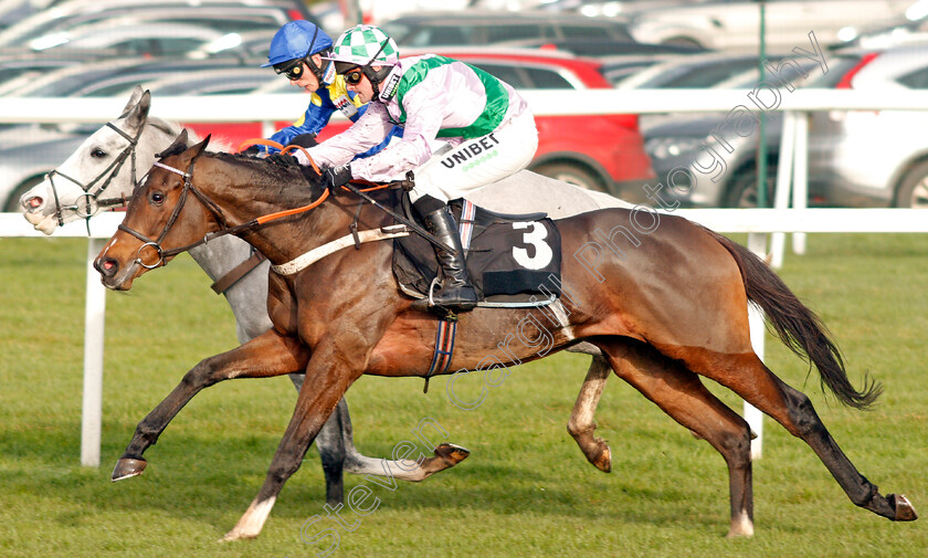 Floressa-0005 
 FLORESSA (nearside, Nico de Boinville) beats SILVER FOREVER (farside) in The Ladbrokes Mares Novices Hurdle
Newbury 30 Nov 2019 - Pic Steven Cargill / Racingfotos.com