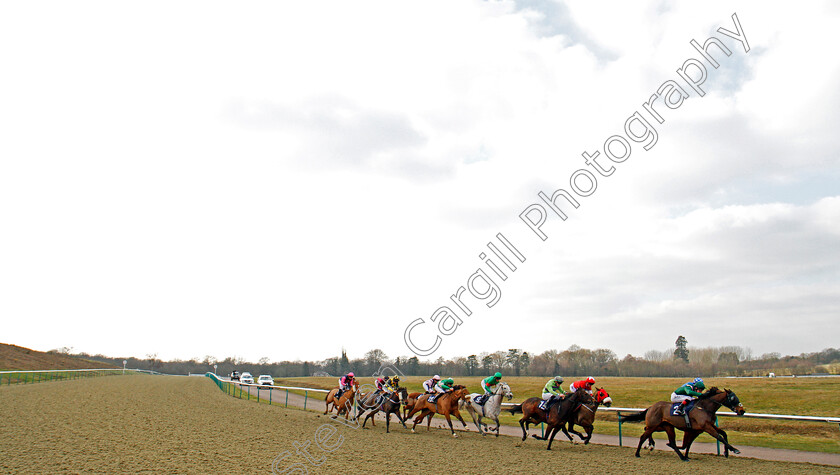 Your-Pal-Tal-0001 
 YOUR PAL TAL (centre, No 10, Donagh O'Connor) in 6th place rounding the home turn on his way to winning The Betway Handicap Lingfield 23 Feb 2018 - Pic Steven Cargill / Racingfotos.com