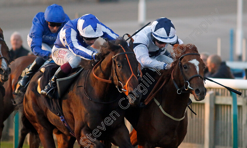 Speeding-Bullet-0002 
 SPEEDING BULLET (left, Oisin Murphy) beats THE SMILING WOLF (right) in The Racing Welfare Nursery
Newmarket 25 Oct 2023 - Pic Steven Cargill / Racingfotos.com