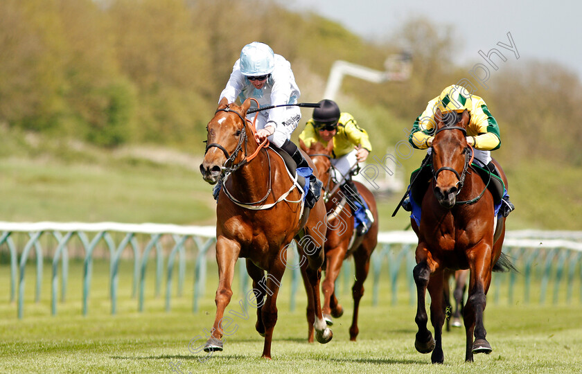 Delft-Dancer-0002 
 DELFT DANCER (left, Jim Crowley) beats SKEETAH (right) in The Follow 188bet On Twitter Fillies Novice Stakes Nottingham 1 May 2018 - Pic Steven Cargill / Racingfotos.com