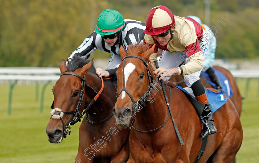 Red-Tea-0005 
 RED TEA (right, Finley Marsh) beats FEATHERY (left) in The British Stallion Studs EBF Fillies Handicap Nottingham 1 May 2018 - Pic Steven Cargill / Racingfotos.com