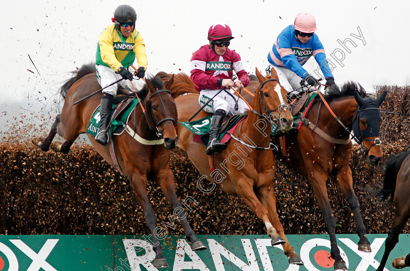 Finian s-Oscar-0002 
 FINIAN'S OSCAR (left, Robbie Power) beats CALINO D'AIRY (centre) and CYRNAME (right) in The Big Buck's Celebration Manifesto Novices Chase Aintree 12 Apr 2018 - Pic Steven Cargill / Racingfotos.com