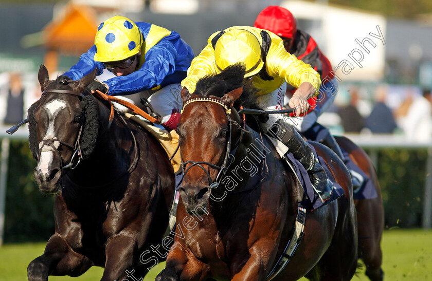 Yaroogh-0001 
 YAROOGH (right, Tom Marquand) beats SPELL MASTER (left) in The Hilton Garden Inn Nursery
Doncaster 12 Sep 2024 - Pic Steven Cargill / Racingfotos.com