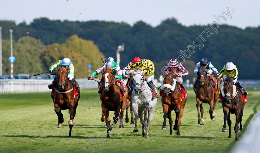 Faylaq-0006 
 FAYLAQ (left, Amie Waugh) beats SUBSEQUENT (2nd left) and SHADOW DANCE (centre) in The Betfred Mallard Handicap
Doncaster 13 Sep 2024 - Pic Steven Cargill / Racingfotos.com