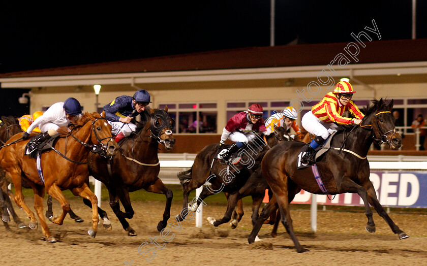 Wimpole-Hall-0001 
 WIMPOLE HALL (Gaia Boni) beats EDEN GARDENS (left) and AMJAADY (2nd left) in The Celebrate November's Hero Richard Shepherd Handicap
Chelmsford 19 Nov 2019 - Pic Steven Cargill / Racingfotos.com