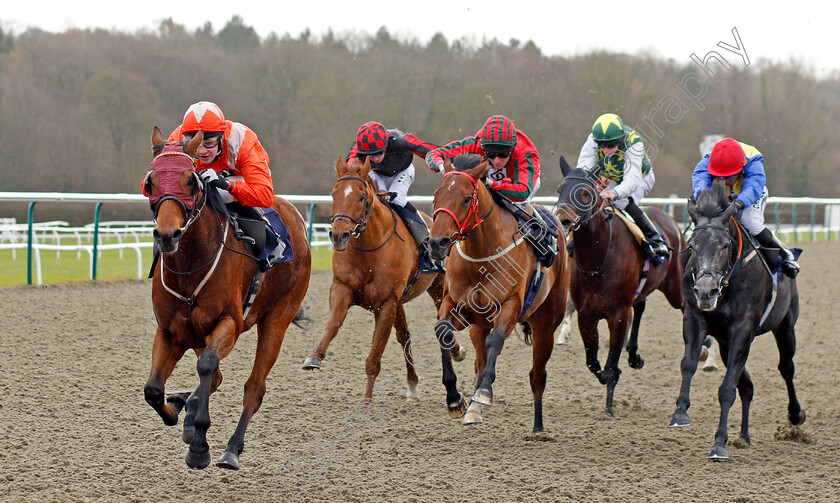 Goring-0003 
 GORING (Charles Bishop) beats MARATHA (right) and EASY TIGER (centre) in The Play For Free At sunbets.co.uk/vegas Handicap Lingfield 13 Dec 2017 - Pic Steven Cargill / Racingfotos.com