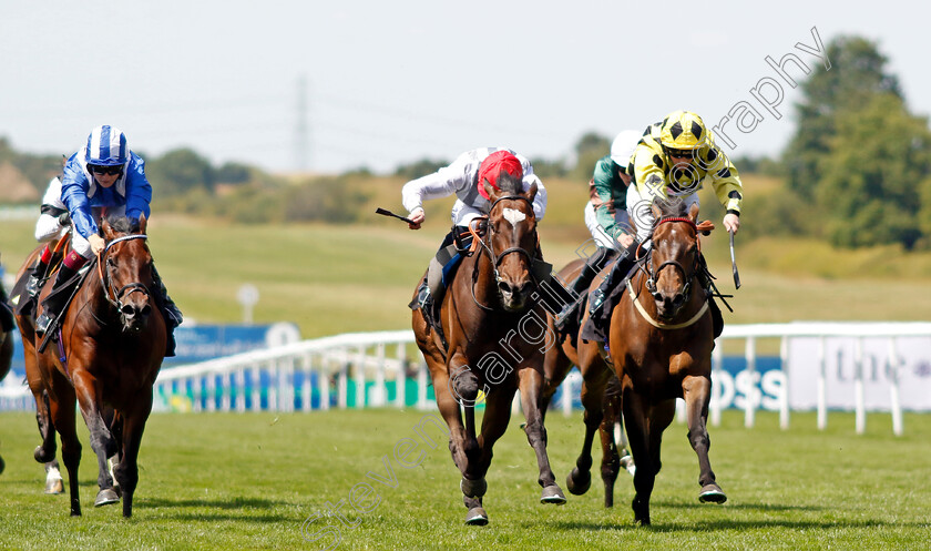 Miss-Carol-Ann-0002 
 MISS CAROL ANN (centre, Jack Mitchell) beats SILKEN PETALS (right) in The Bedford Lodge Hotel & Spa Fillies Handicap
Newmarket 9 Jul 2022 - Pic Steven Cargill / Racingfotos.com