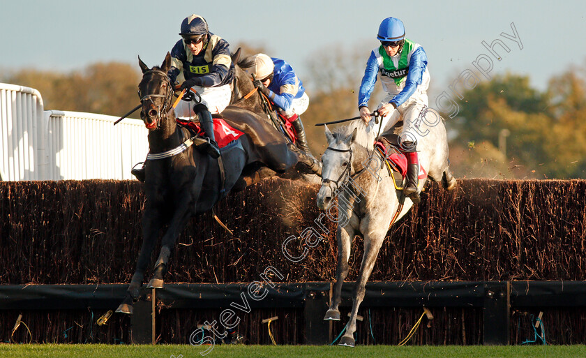 Better-Days-0003 
 BETTER DAYS (right, Sam Twiston-Davies) beats HEROES OR GHOSTS (left) in The Matchbook Casino Handicap Chase Kempton 22 Oct 2017 - Pic Steven Cargill / Racingfotos.com