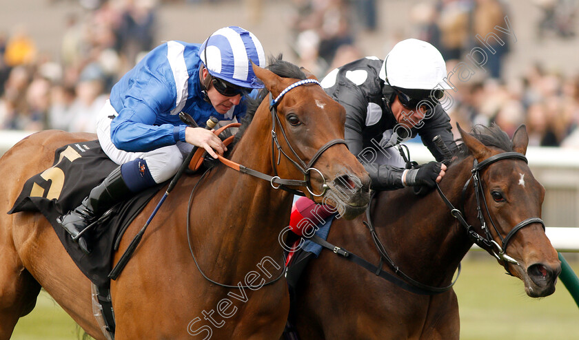 Maqsad-0008 
 MAQSAD (left, Jim Crowley) beats TWIST 'N' SHAKE (right) in The bet365 EBF Fillies Maiden Stakes Div1
Newmarket 16 Apr 2019 - Pic Steven Cargill / Racingfotos.com