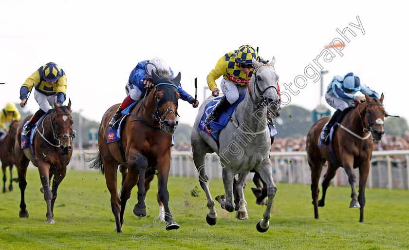 Trawlerman-0003 
 TRAWLERMAN (left, Frankie Dettori) beats ALFRED BOUCHER (right) in The Sky Bet Ebor Handicap
York 20 Aug 2022 - Pic Steven Cargill / Racingfotos.com