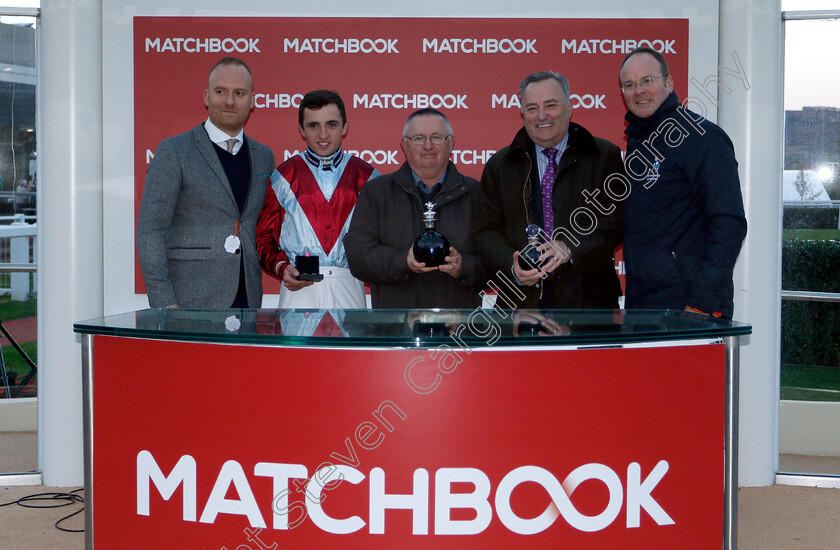 Storm-Rising-0008 
 Presentation to Richard Newland, Charlie Hammond and owners for The Matchbook Betting Podcast Conditional Jockeys Handicap Hurdle won by STORM RISING
Cheltenham 26 Oct 2018 - Pic Steven Cargill / Racingfotos.com