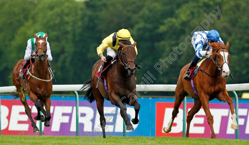 Yaroogh-0003 
 YAROOGH (centre, Tom Marquand) beats SEAGULLS ELEVEN (right) in The Betfred Supporting Macmillan Novice Stakes
Haydock 24 May 2024 - Pic Steven Cargill / Racingfotos.com