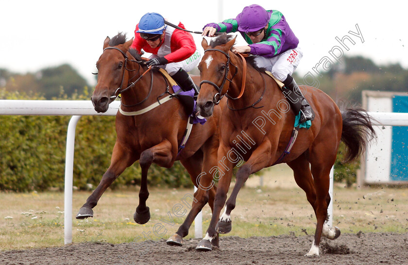 Querelle-0003 
 QUERELLE (right, Jamie Spencer) beats ROMOLA (left) in The Starsports.bet British Stallion Studs EBF Fillies Novice Stakes 
Kempton 15 Aug 2018 - Pic Steven Cargill / Racingfotos.com