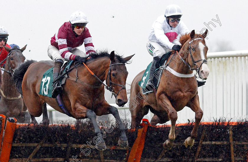 Maskada-0002 
 MASKADA (left, Brendan Powell) beats PALLADIUM (right) in The Agetur UK Juvenile Maiden Hurdle
Warwick 12 Dec 2019 - Pic Steven Cargill / Racingfotos.com