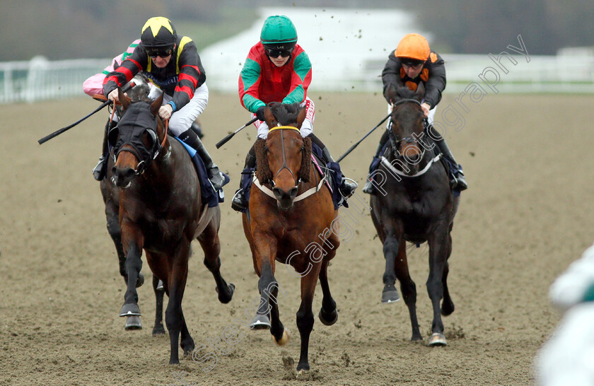 Wilson-0001 
 WILSON (centre, Shelley Birkett) beats GLOBAL HUMOR (left) in The Like Sun Racing On Facebook Handicap 
Lingfield 5 Dec 2018 - Pic Steven Cargill / Racingfotos.com