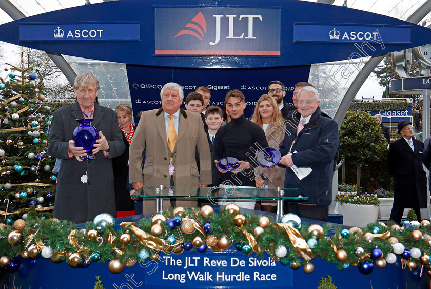 Sam-Spinner-0021 
 Presentation to Jedd O'Keeffe and Joe Colliver for The JLT Reve De Sivola Long Walk Hurdle won by SAM SPINNER Ascot 23 Dec 2017 - Pic Steven Cargill / Racingfotos.com