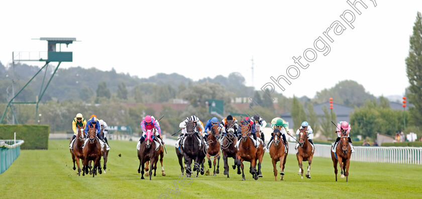 Bemer-0006 
 BEMER (blue & red, T Bachelot) wins The Prix des Greniers a Sel 
Deauville 12 Aug 2023 - Pic Steven Cargill / Racingfotos.com