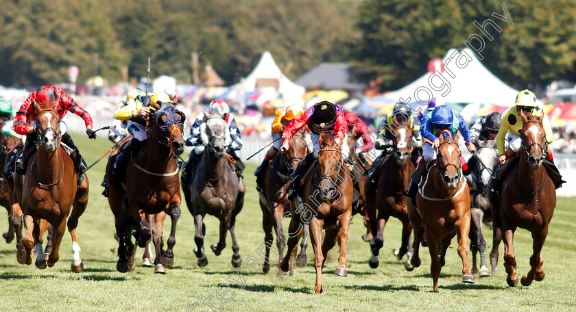 Seniority-0001 
 SENIORITY (centre, Ryan Moore) beats POET'S SOCIETY (2nd right) and CAPE BYRON (right) in The Unibet Golden Mile Handicap
Goodwood 3 Aug 2018 - Pic Steven Cargill / Racingfotos.com