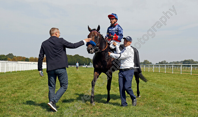 Penalty-0012 
 PENALTY (Thore Hammer-Hansen) with Eckhard Sauren after The 91. Brunner-Oettingen Rennen
Baden Baden 1 Sep 2024 - Pic Steven Cargill / Racingfotos.com