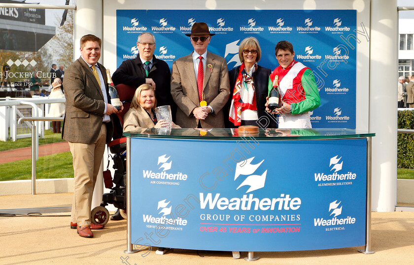 Cobra-De-Mai-0008 
 Presentation to Harry Skelton, Dan Skelton and owners for The Weatherite Handicap Chase won by COBRA DE MAI 
Cheltenham 17 Apr 2019 - Pic Steven Cargill / Racingfotos.com