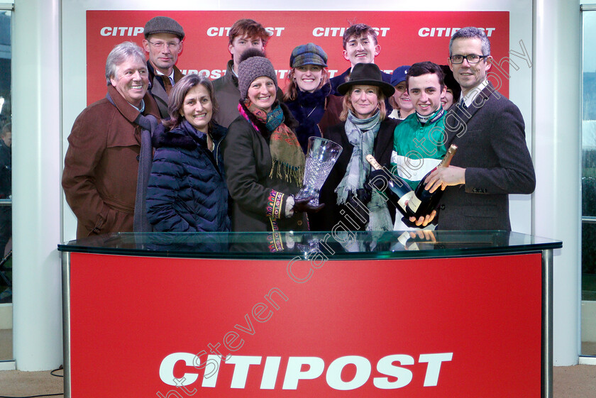 Aaron-Lad-0006 
 Presentation to the Off The Clock Partners and Charlie Hammond for The Citipost Handicap Hurdle won by AARON LAD
Cheltenham 14 Dec 2018 - Pic Steven Cargill / Racingfotos.com