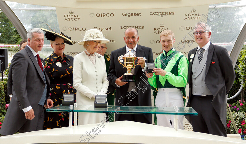 Settle-For-Bay-0011 
 Presentation by Princess Alexandra to the owners of SETTLE FOR BAY, trainer David Marnane (left) and jockey Billy Lee for The Royal Hunt Cup
Royal Ascot 20 Jun 2018 - Pic Steven Cargill / Racingfotos.com