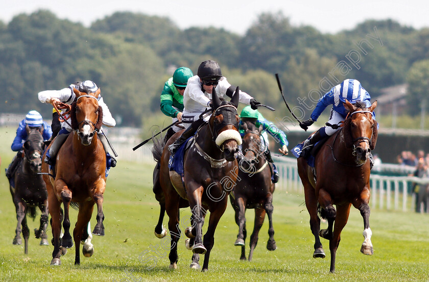 Judicial-0001 
 JUDICIAL (centre, Paul Mulrennan) beats MUTHMIR (right) and MIRZA (left) in The Coral Charge 
Sandown 7 Jul 2018 - Pic Steven Cargill / Racingfotos.com