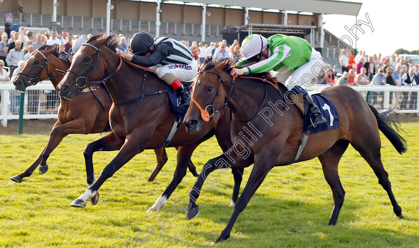 Chippie-Hill-0004 
 CHIPPIE HILL (centre, Andrea Atzeni) beats COOL ECHO (right) and HERRINGSWELL (left) in The 4head Fillies Novice Median Auction Stakes
Yarmouth 18 Jul 2018 - Pic Steven Cargill / Racingfotos.com