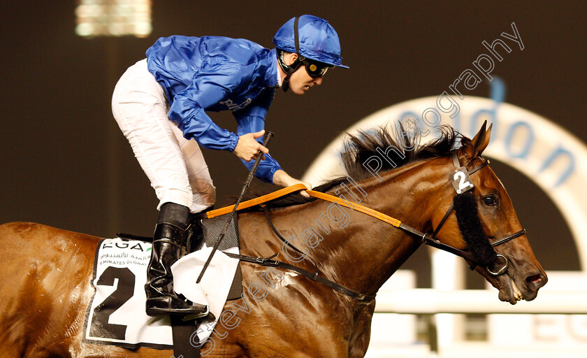 Promising-Run-0009 
 PROMISING RUN (Pat Cosgrave) wins The Cape Verdi Stakes Meydan 25 Jan 2018 - Pic Steven Cargill / Racingfotos.com