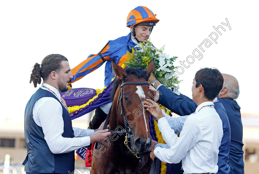 Lake-Victoria-0008 
 LAKE VICTORIA (Ryan Moore) winner of the Breeders' Cup Juvenile Fillies Turf
Del Mar USA 1 Nov 2024 - Pic Steven Cargill / Racingfotos.com