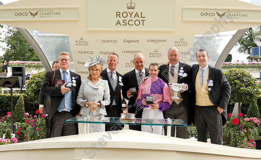 Bacchus-0010 
 Presentation by Felicity Kendall to Brian Meehan, Jim Crowley and the owners of BACCHUS for The Wokingham Stakes
Royal Ascot 23 Jun 2018 - Pic Steven Cargill / Racingfotos.com