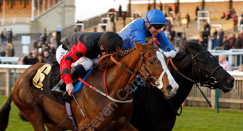 Al-Fajir-Mukbile-0004 
 AL FAJIR MUKBILE (right, Gerald Mosse) beats STEEVE (left) in The Newmarket Equine Security Nursery
Newmarket 24 Oct 2018 - Pic Steven Cargill / Racingfotos.com